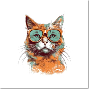 Modern ginger cat with sunglasses Posters and Art